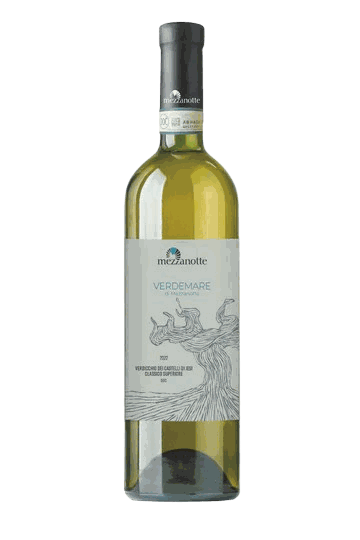 Bottle of Verdemare, a Verdicchio white wine from Mezzanotte in the Marche