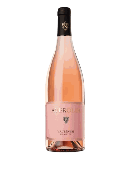 Pale pink bottle of Averoldi Chiaretto rosé, labelled AVEROLDI, VALTÈNESI, CHIARETTO